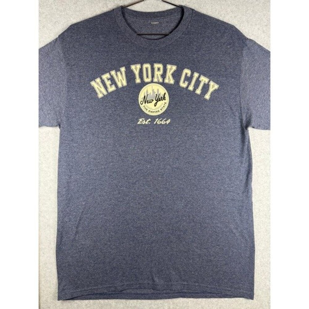 New York City The Empire State Est 1664 Graphic T-Shirt Heather Navy Blue Small